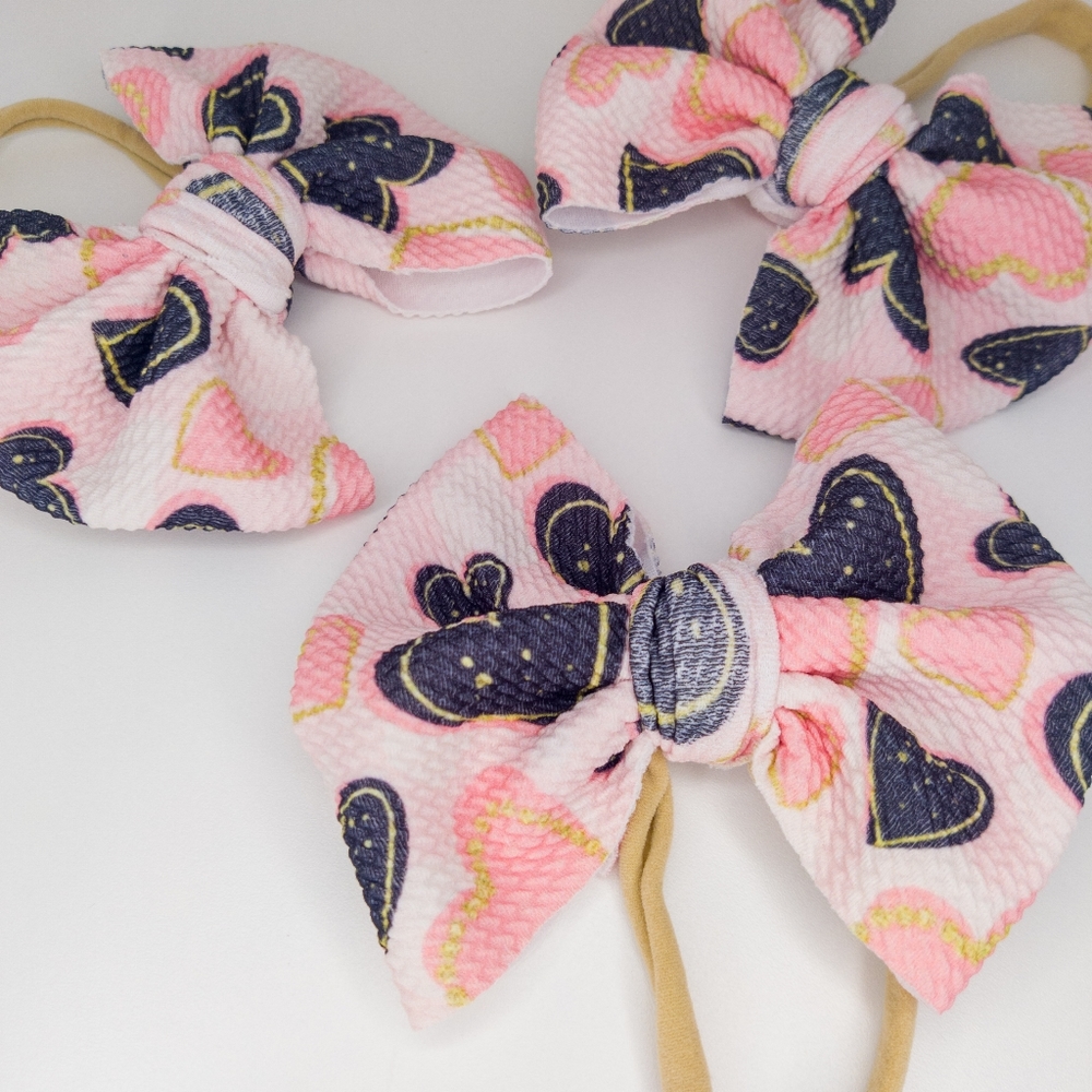 Baby Girls Heart Large Bow Nylon Headband Handmade (One)